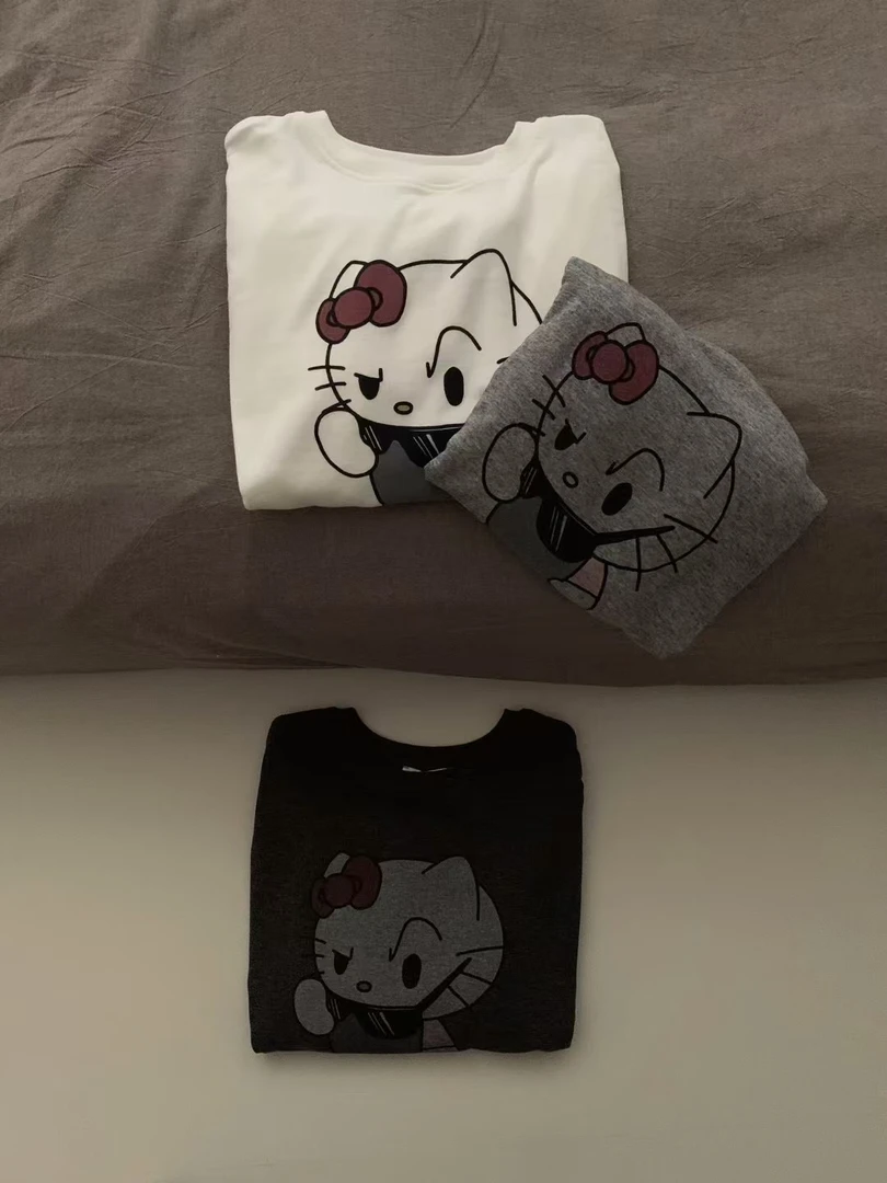 韩系圆领卡通猫长袖T X04
