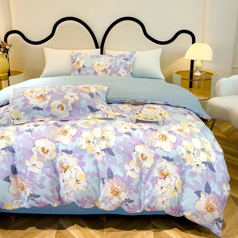 四件套100%纯棉被套床单学生三件套全棉床上用品碎花套件双人秋冬