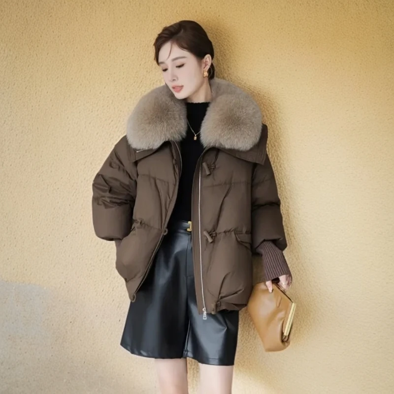 2024年时尚超大狐狸毛大冬季毛领女式韩版大鹅服洋气皮草外套8692