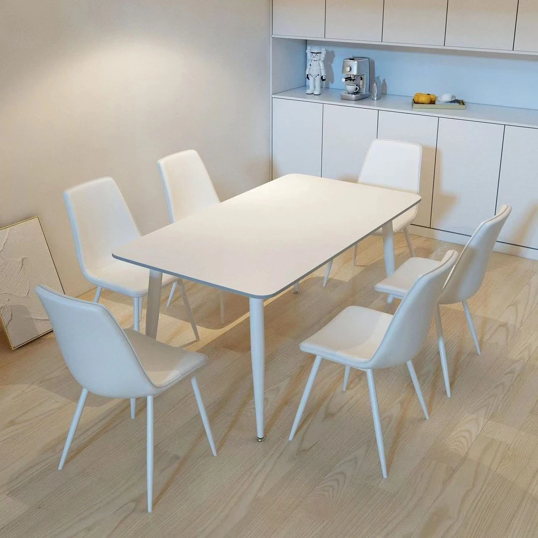 纯色岩板餐桌椅组合家用轻奢奶油小户型网红饭桌客厅极简长方形