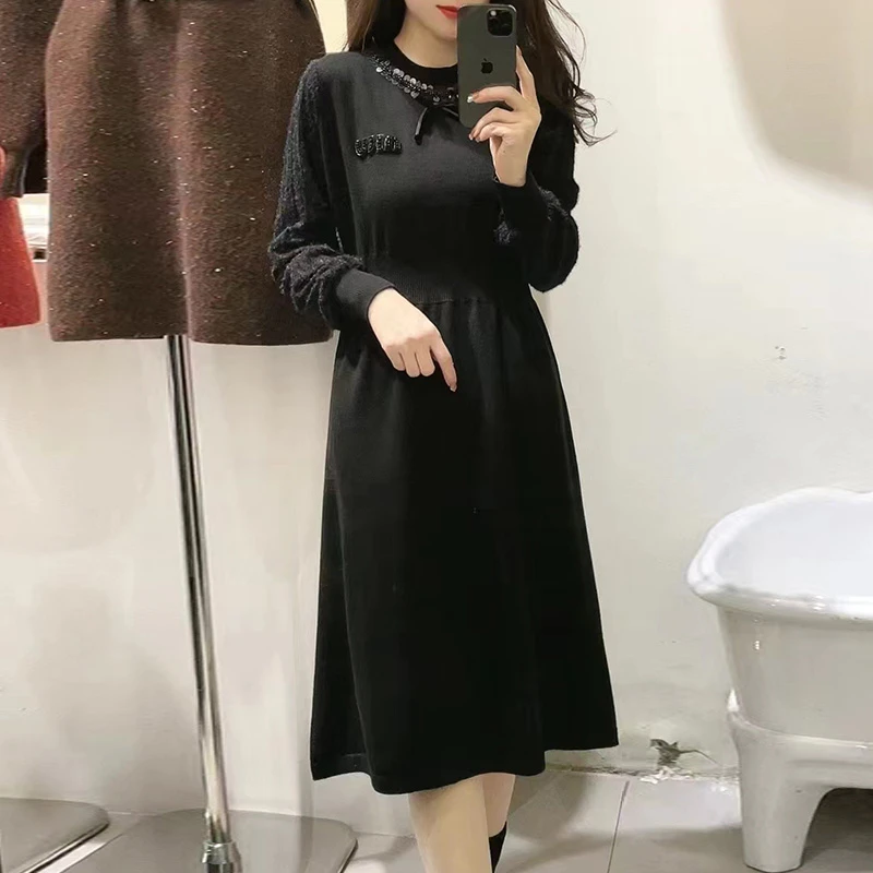 针织连衣裙2024新款春季女时尚拼接超好看显瘦遮肉高级感漂亮裙子