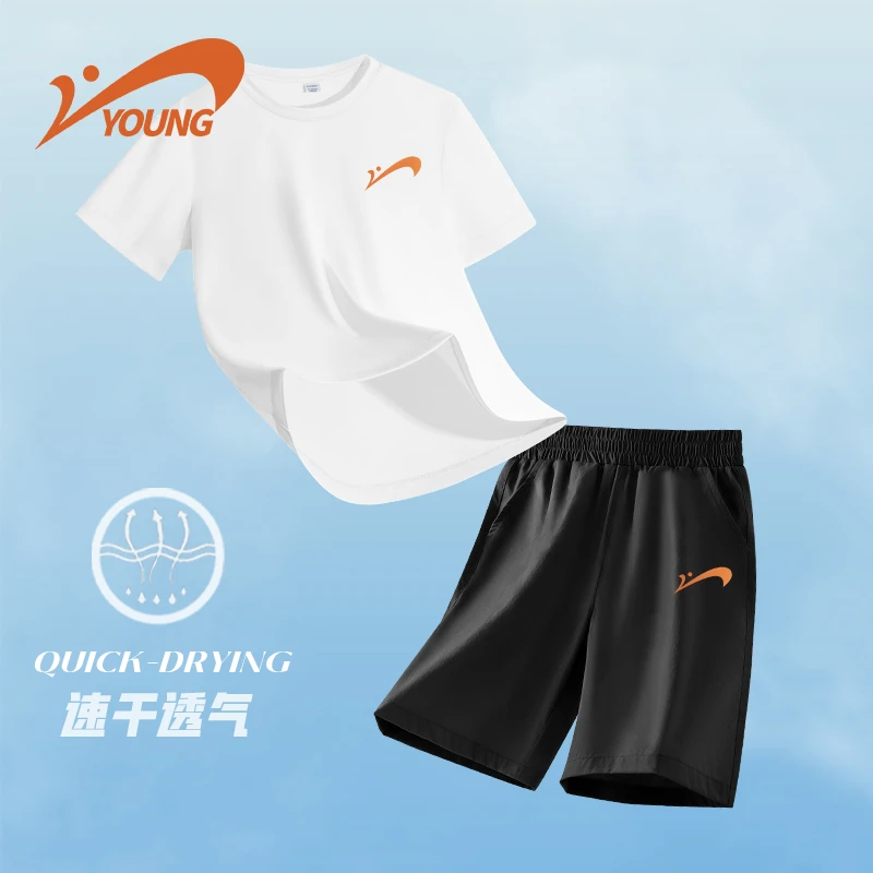 贵人鸟童装男童运动套装2024新款儿童速干短袖t恤男孩短裤两件套