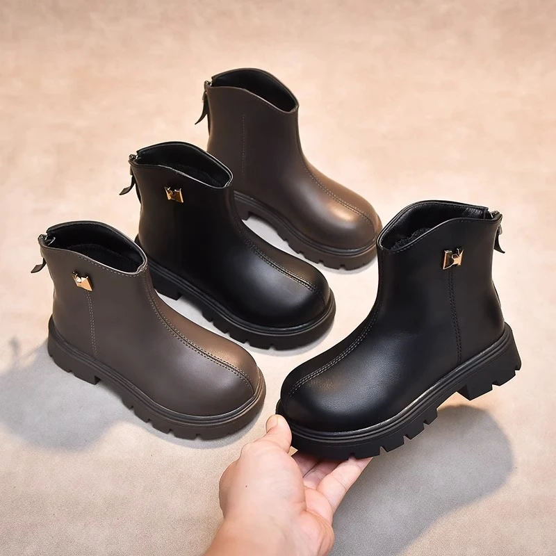 回力瑞女童靴2023新款儿童短靴男童马丁靴冬季鞋子加绒二棉鞋皮鞋