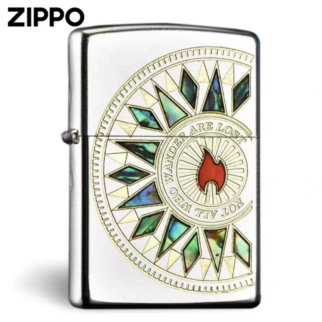 ZIPPO/之宝打火机-205-彩贝镶嵌火焰标罗盘-男士 -DYX1H1