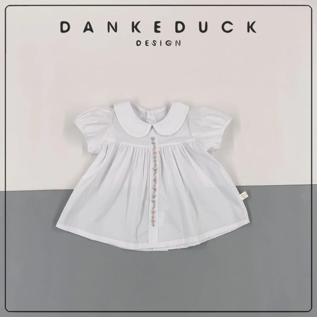 BH-40439-）（面包）镂空棉纱女童夏季洋气小花边刺绣短袖上衣