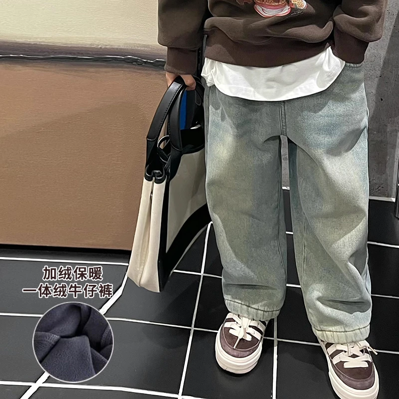 男童一体绒牛仔裤儿童冬季加绒加厚保暖裤子韩版休闲百搭潮流冬款
