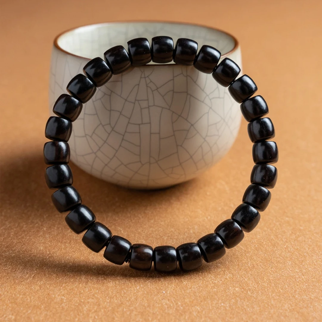 【A02】黑檀直切珠7*8mm木质手串（木质类手串沾水不退）