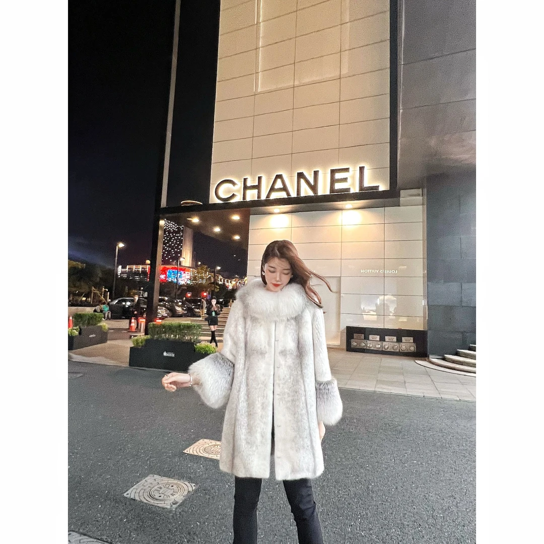 【满天星】稀有银十字貂银十字狐进口整貂皮草紫标天鹅绒水貂大衣2