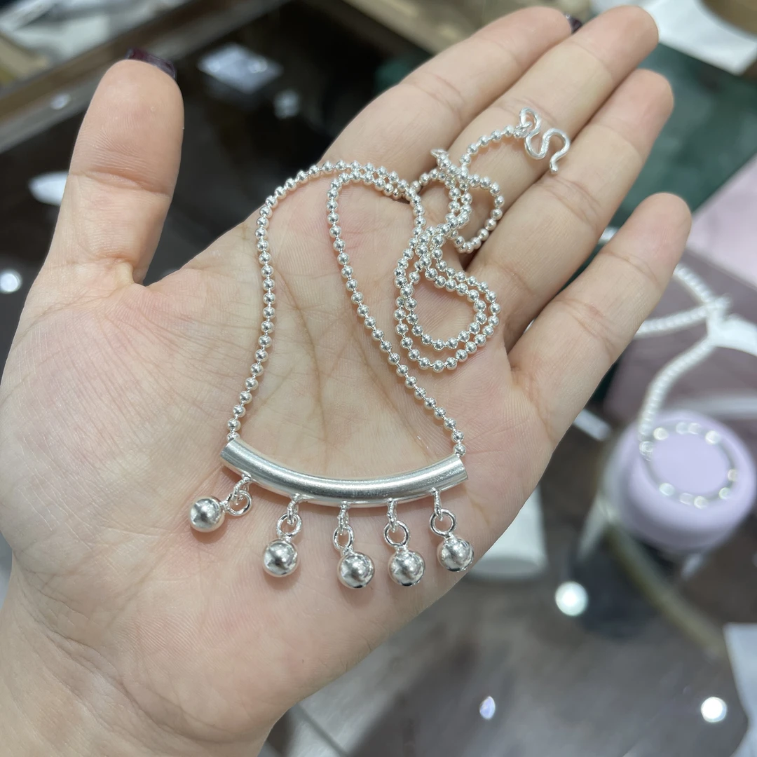 吊坠925银 铃铛弯管银链子项链
