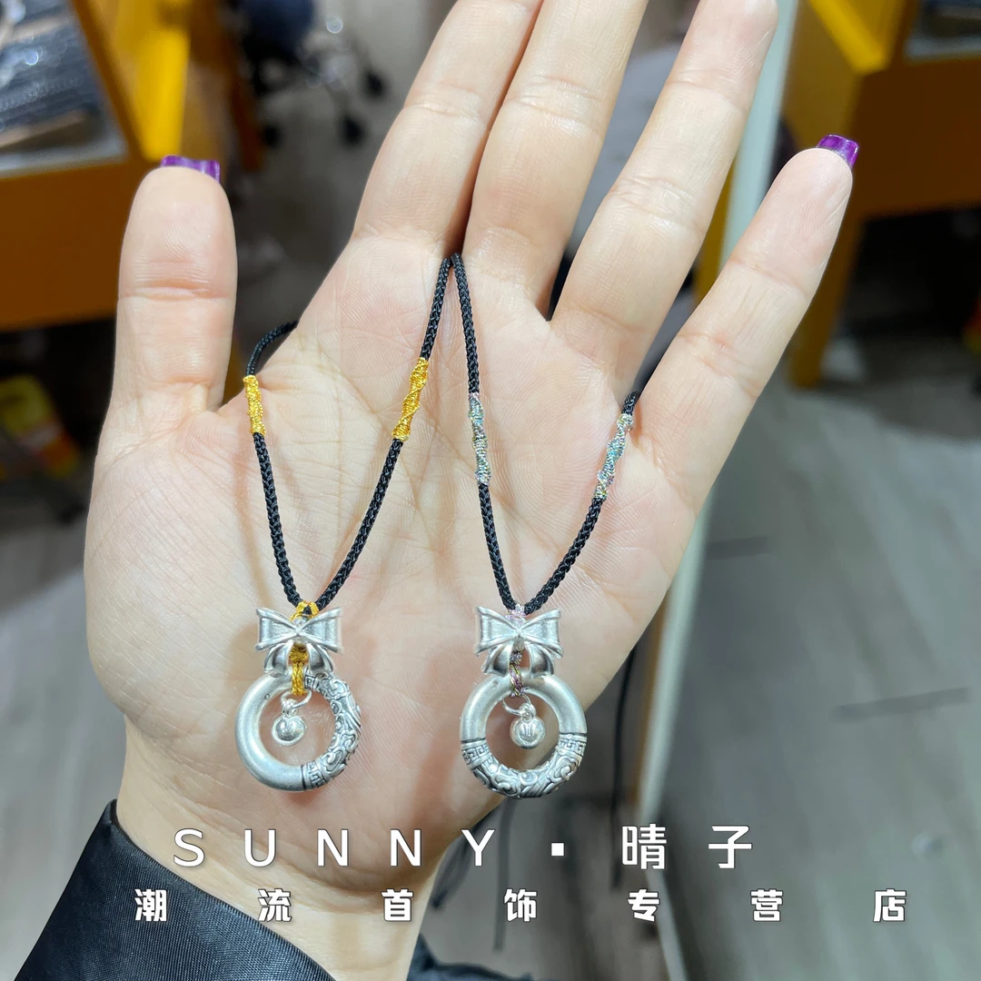 吊坠足银 迪士尼公主项链蝴蝶结平安扣