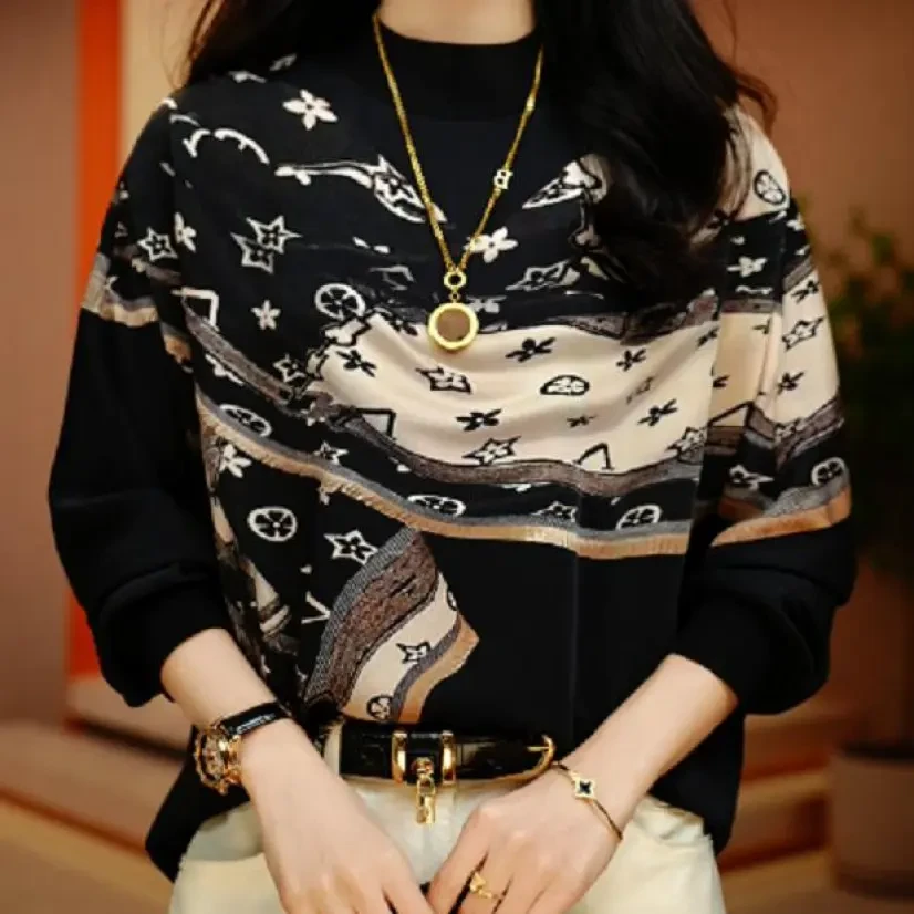 2024秋季新款高级感洋气时尚百搭显瘦圆领宽松长袖休闲气质上衣