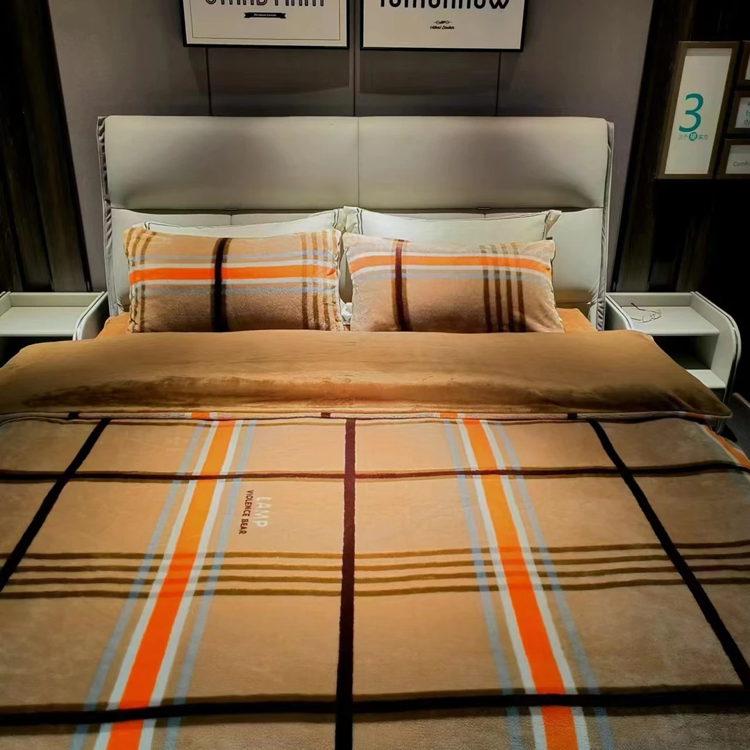 【条纹格四件套】高克重奶绒欧式格纹轻奢简约四件套