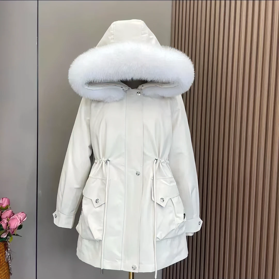 【温香玉】2024冬季新款休闲连帽反季高端中长款狐狸毛领真毛派克服