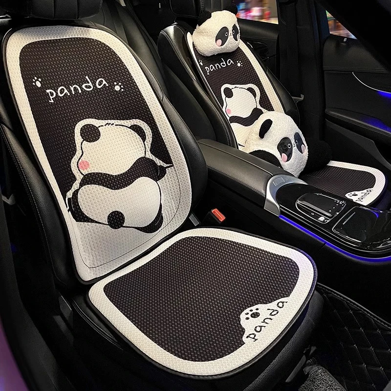 女生卡通汽车坐垫四季通用可爱熊猫女生网红汽车座垫防滑半包透气