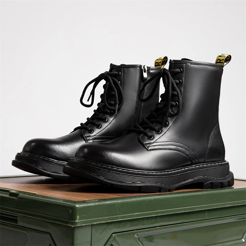 群狼·世家马丁靴男真皮英伦风高帮时尚黑色工装靴厚底保暖搭子