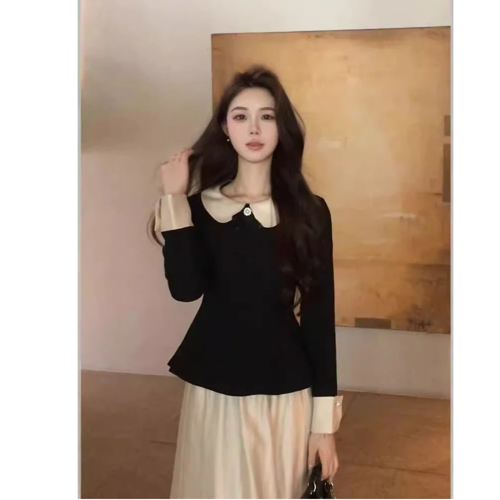 【米兰假日】富家千金风设计款翻领上衣半身裙套装2024秋减龄两件套