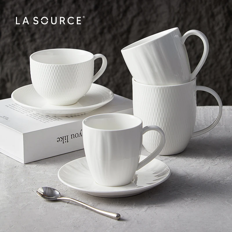 金盏花系列杯碟套装创意浮雕咖啡简约欧式白色精致茶杯陶瓷水杯