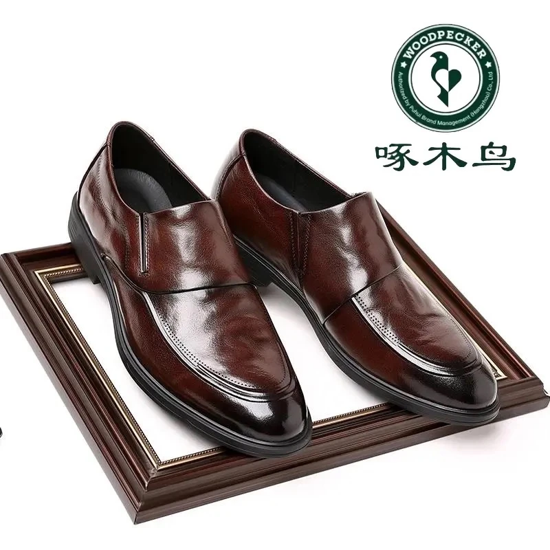 正品啄木鸟皮鞋男款爆款2025新款商务正装男士一脚蹬休闲男鞋