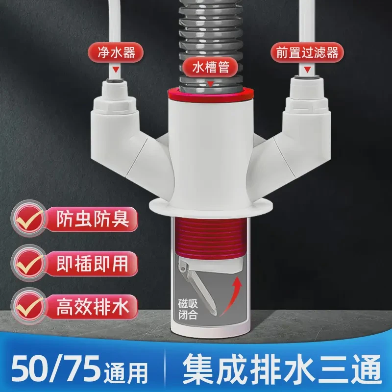 高品质厨房下水管三通排水管道防臭厨卫通用密封接头净水器防臭器