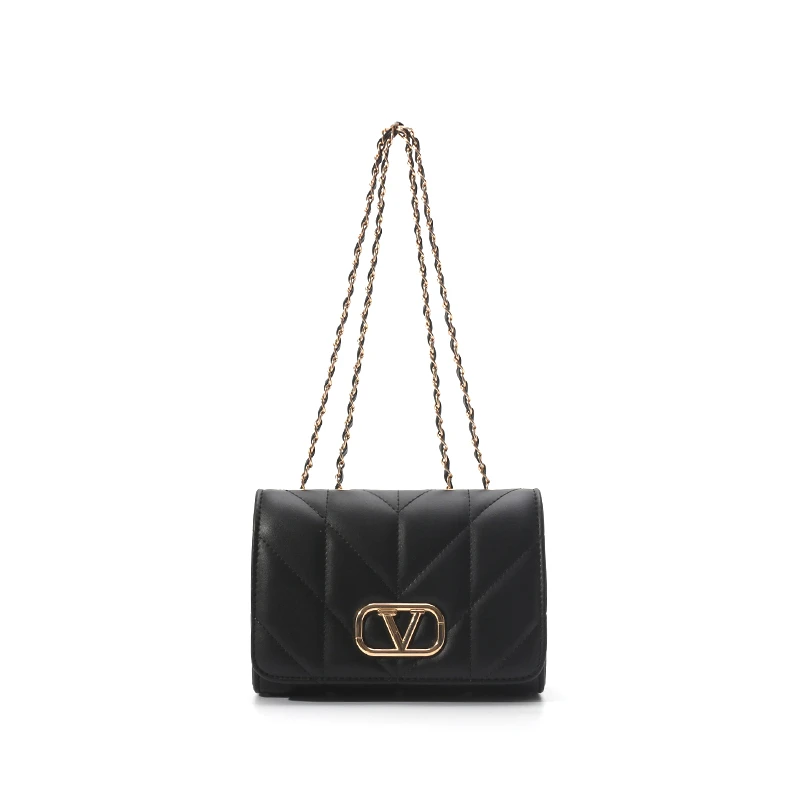 单肩轻奢时尚女士黑色经典中号菱格肩包5819