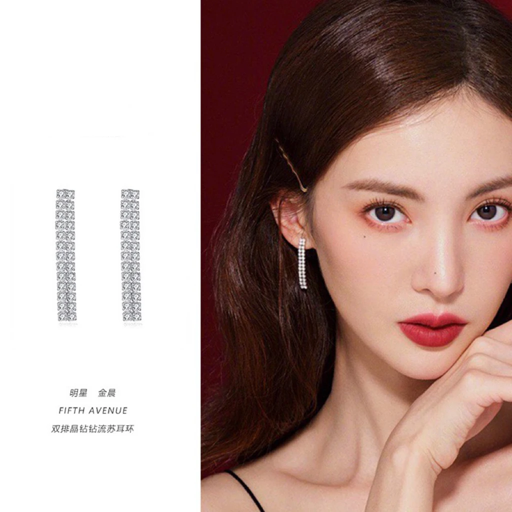 铜合金合成锆石耳饰 A056气质女神时尚大方优雅知性长款百搭耳环