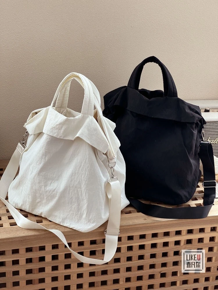 原创韩系慵懒文艺手提斜挎健身瑜伽包简约休闲大容量通勤托特包袋