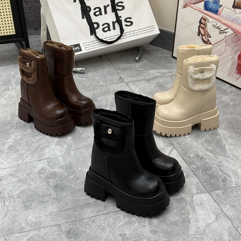 【上新】12-14CM英伦风厚底加绒英伦马丁靴女小个子短靴9778-32