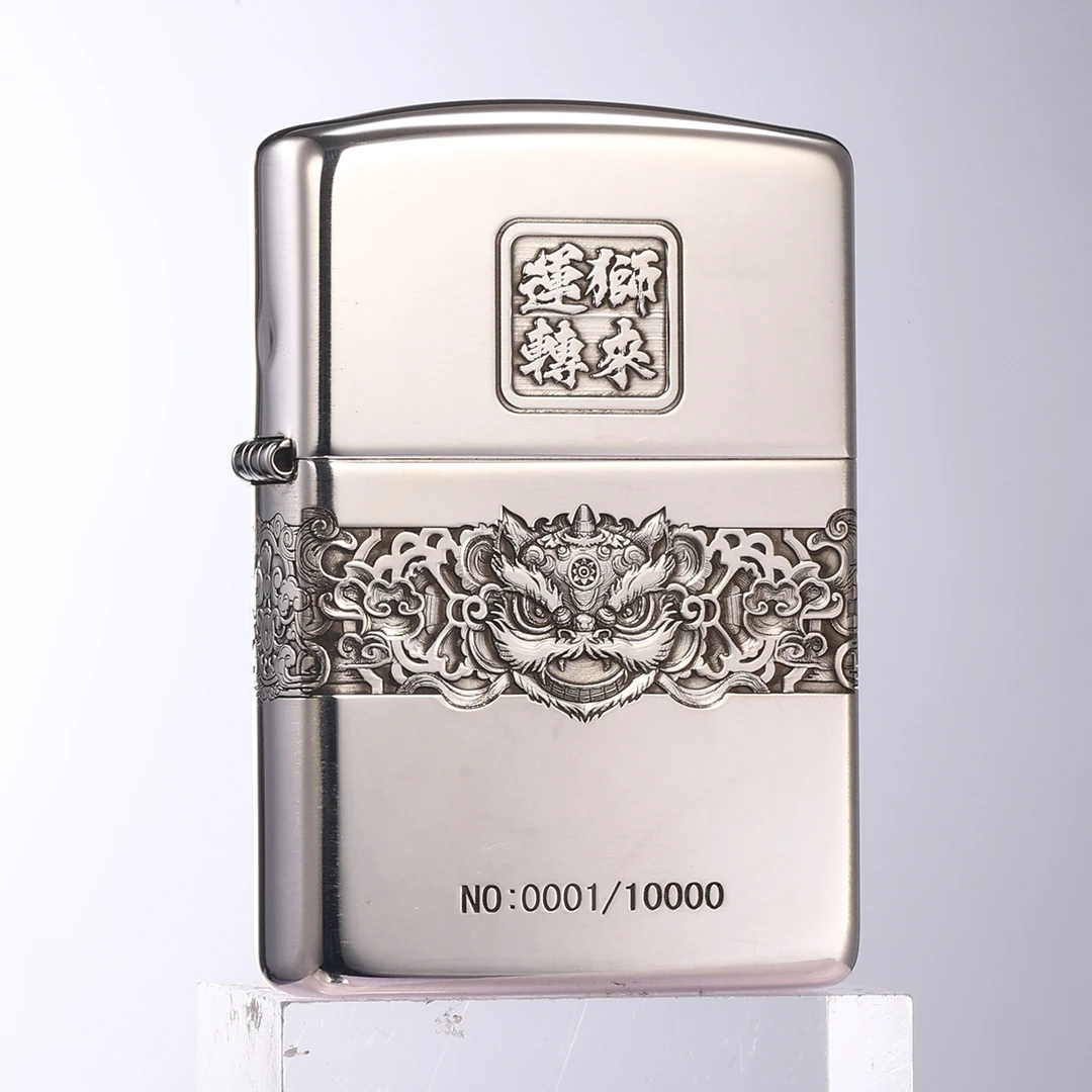 正品打火机纯银浮雕时来运转男士银色防风个性经典双面送礼收藏