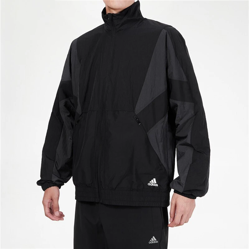 ADIDAS阿迪达斯时尚宽松男子拼接运动跑步防风立领夹克外套HE0587