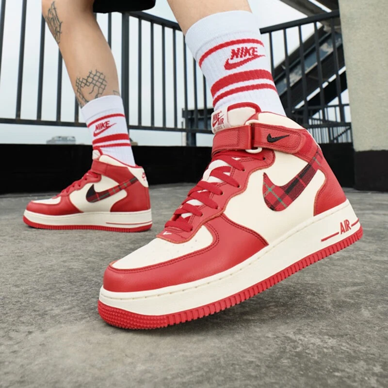 Nike耐克AF1男鞋AIR FORCE 1红白中帮空军一号运动板鞋DV0792-101