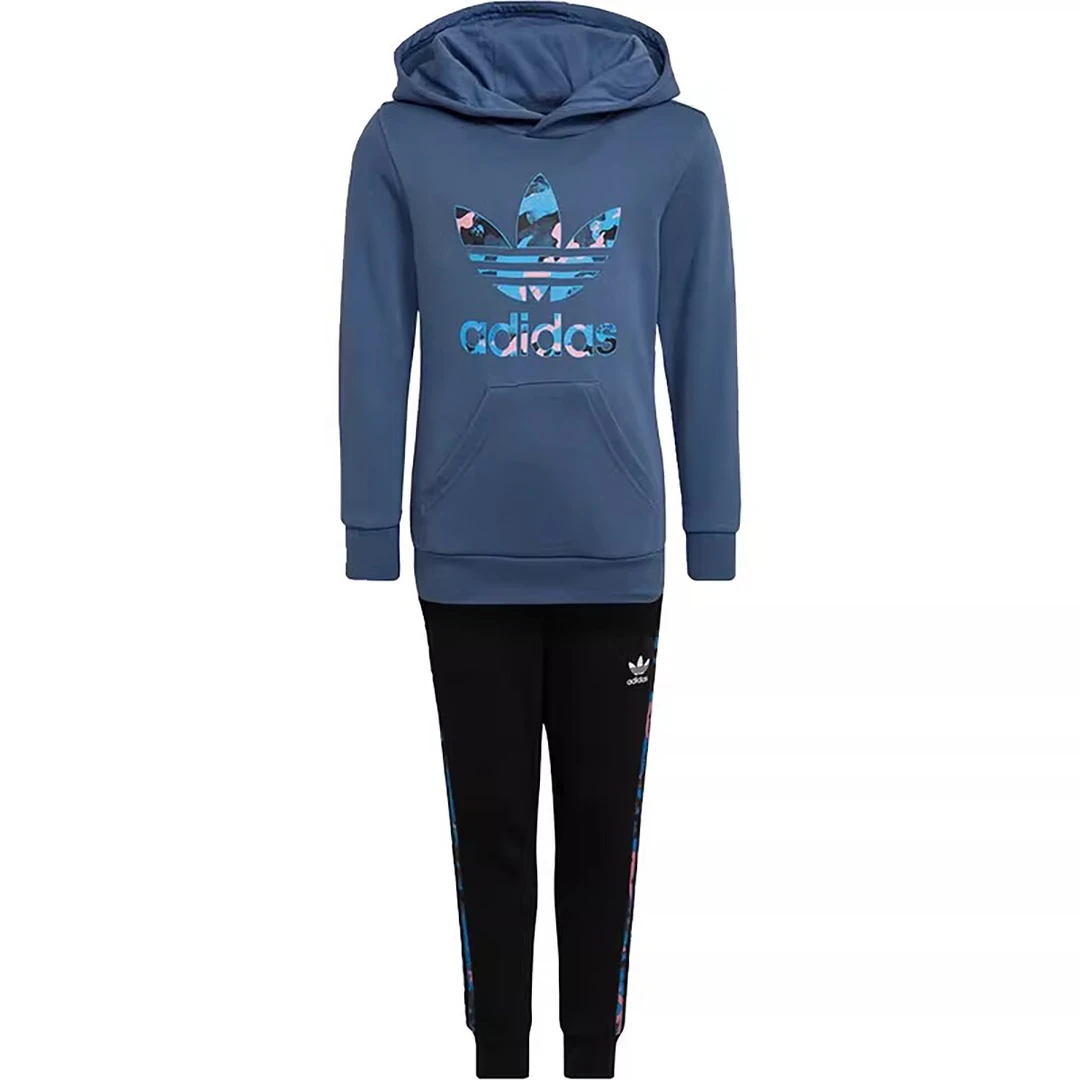 adidas阿迪达斯三叶草小童百搭印花连帽休闲训练运动套装 HK0330