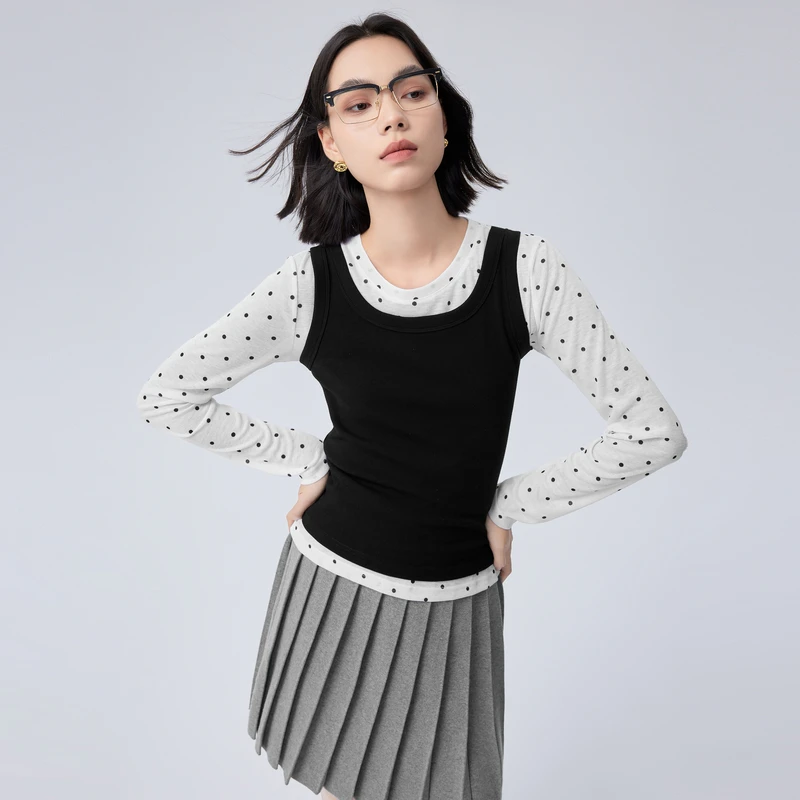 【衣衣专属】伊芙丽波点正肩T恤打底衫女新款设计感上衣1F8902371