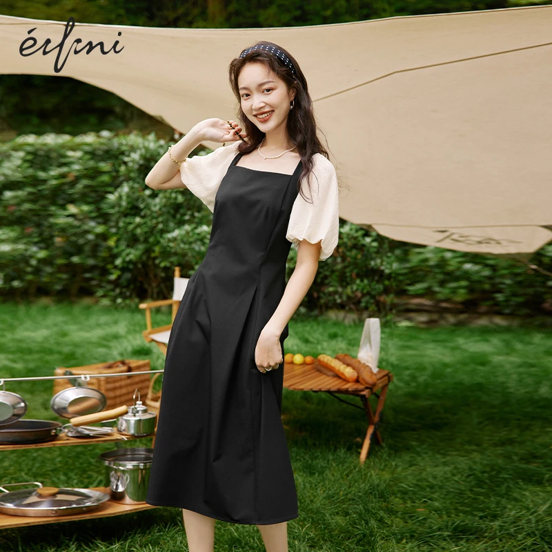 【衣衣专属】伊芙丽连衣裙女法式拼接方领连衣裙长裙1D8992761-F