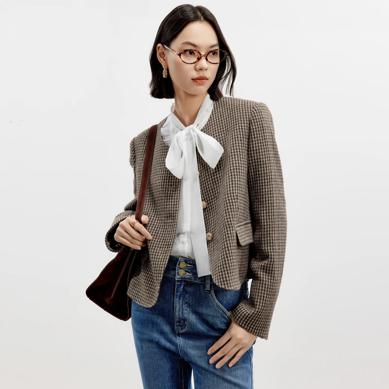 【衣衣专属】伊芙丽复古小香风通勤气质棕色短款呢外套女1F9911321
