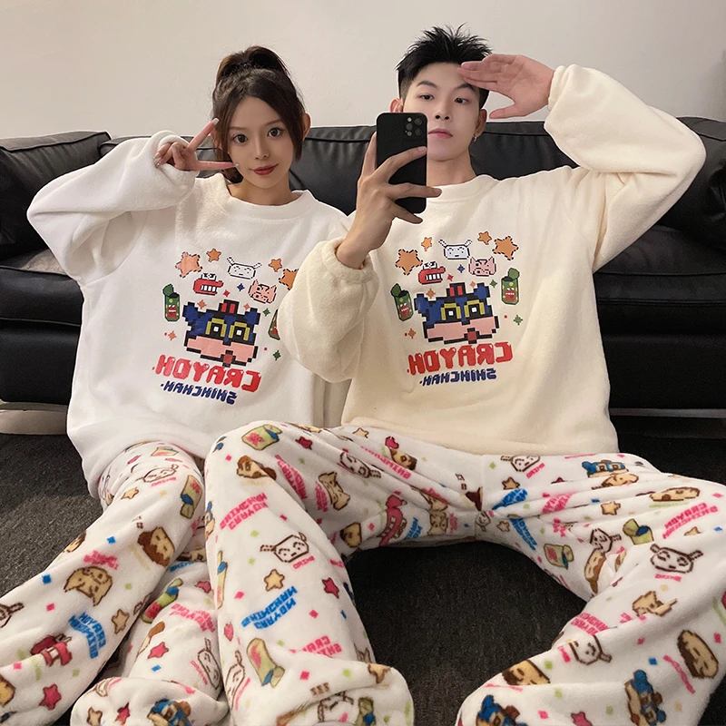情侣睡衣女士秋冬季珊瑚绒法兰绒新款网红风高级感男士家居服套装