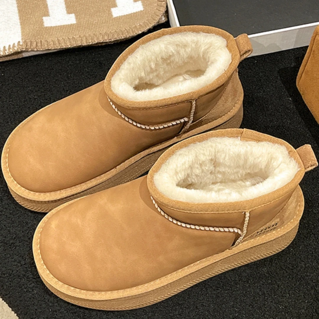 2023冬季新款周冬雨同款厚底雪地靴女短筒防水可擦加厚防滑棉鞋潮