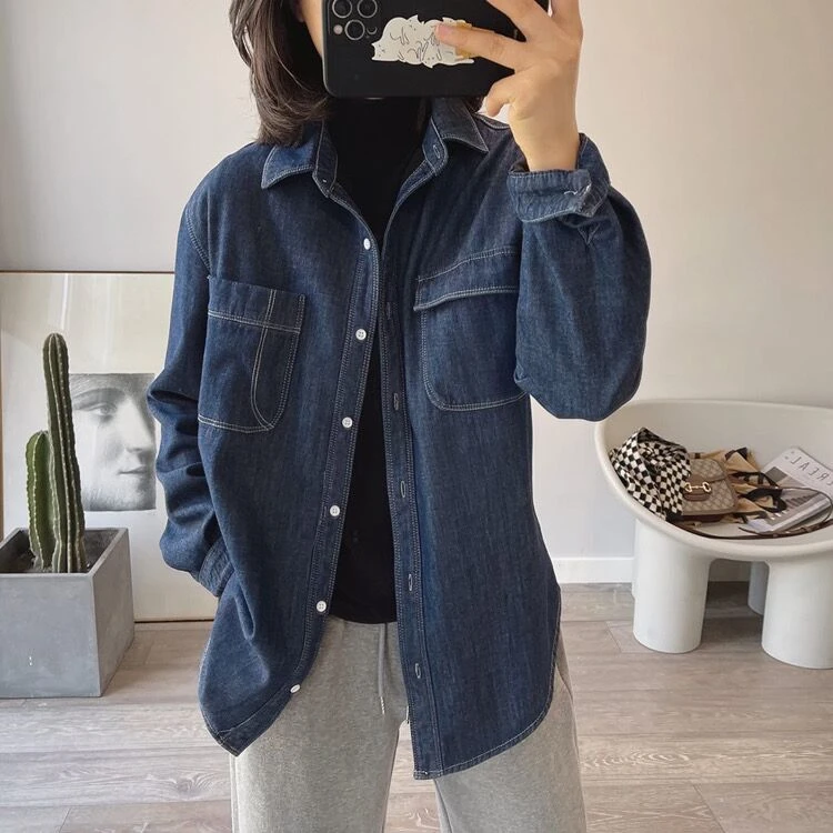 「复古加绒 牛仔衬衫」秋冬叠穿衬衣 设计感小众宽松休闲百搭外套女