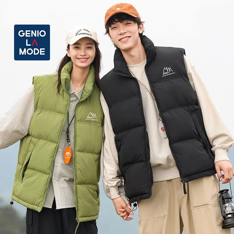 GENIO LAMODE马甲男女同款秋冬季加厚保暖印花坎肩情侣款外套棉服