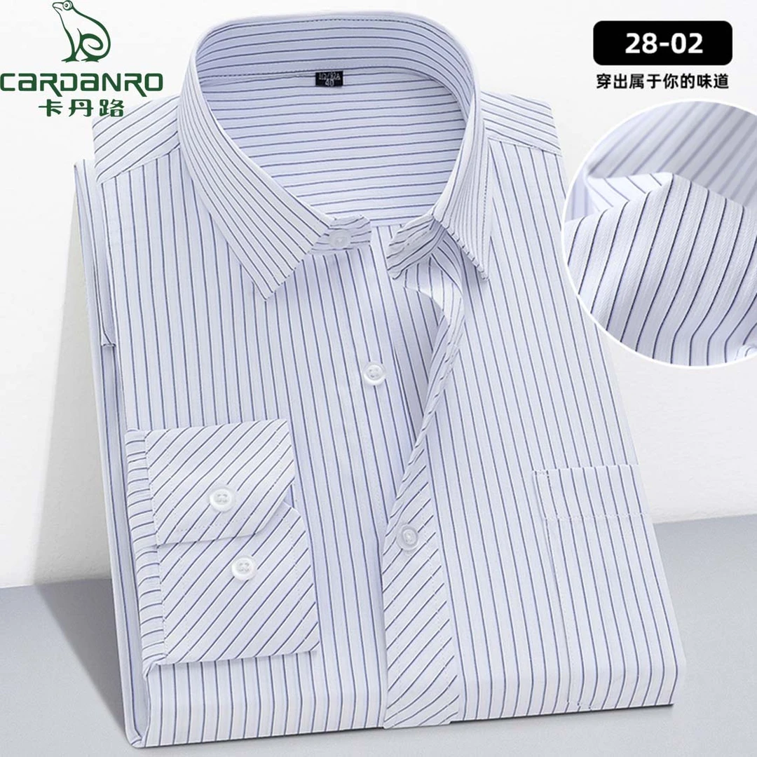 Cardanro/卡丹路春秋款男士长袖衬衫职业工装格子爸爸装条纹衬衣