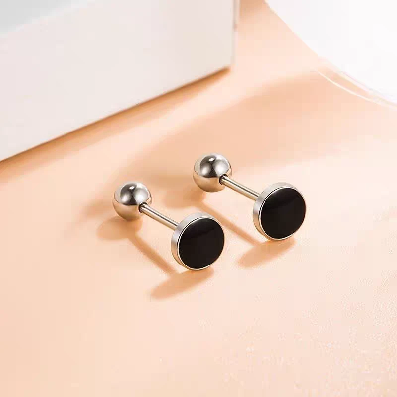 925银银制品 【爱喜达】s925银镶嵌黑色百搭圆耳钉