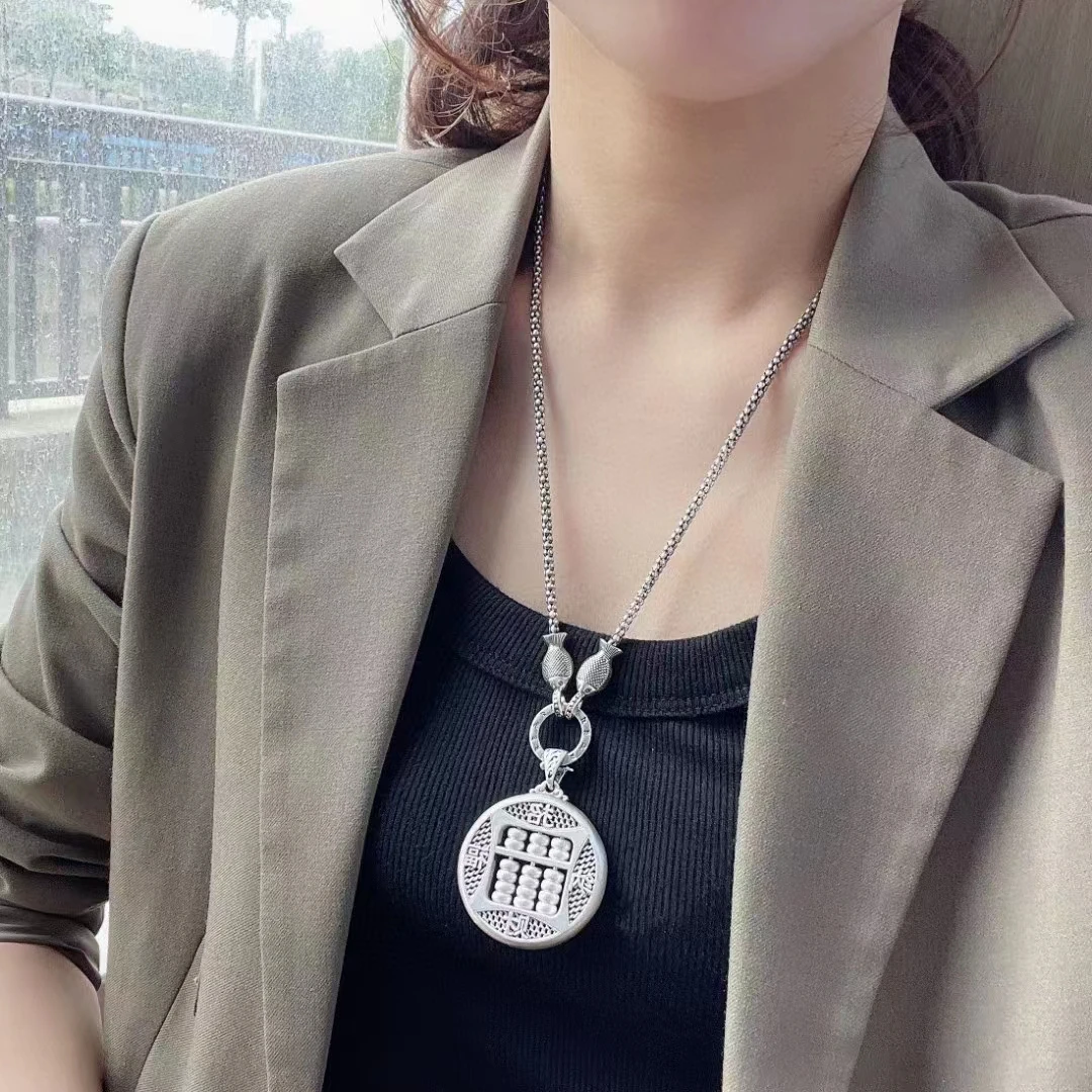 足银银制品 【爱喜达】足银圆算盘复古百搭吊坠
