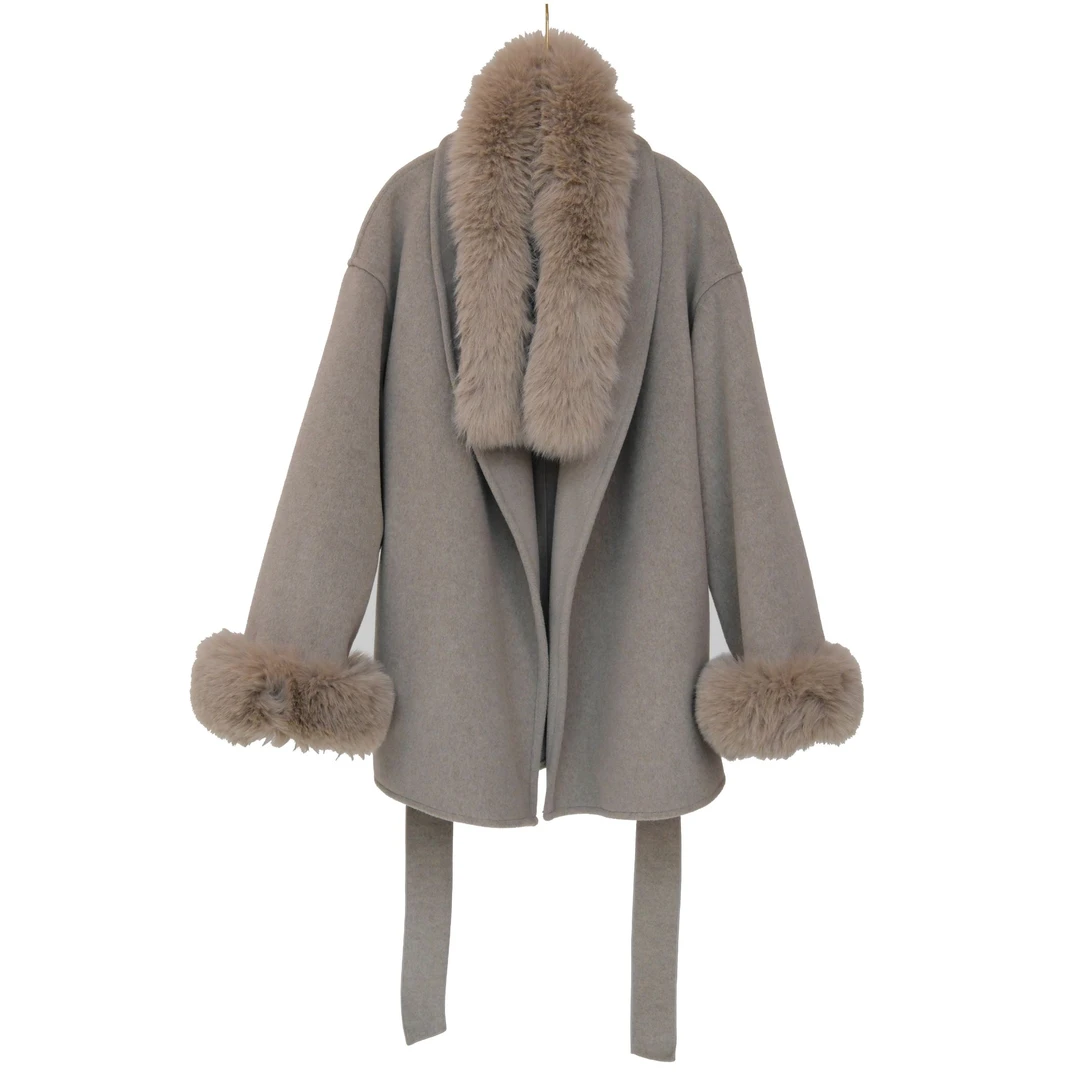 【尹千金】（归国千金）自带贵气感 可拆卸毛袖羊毛双面呢大衣