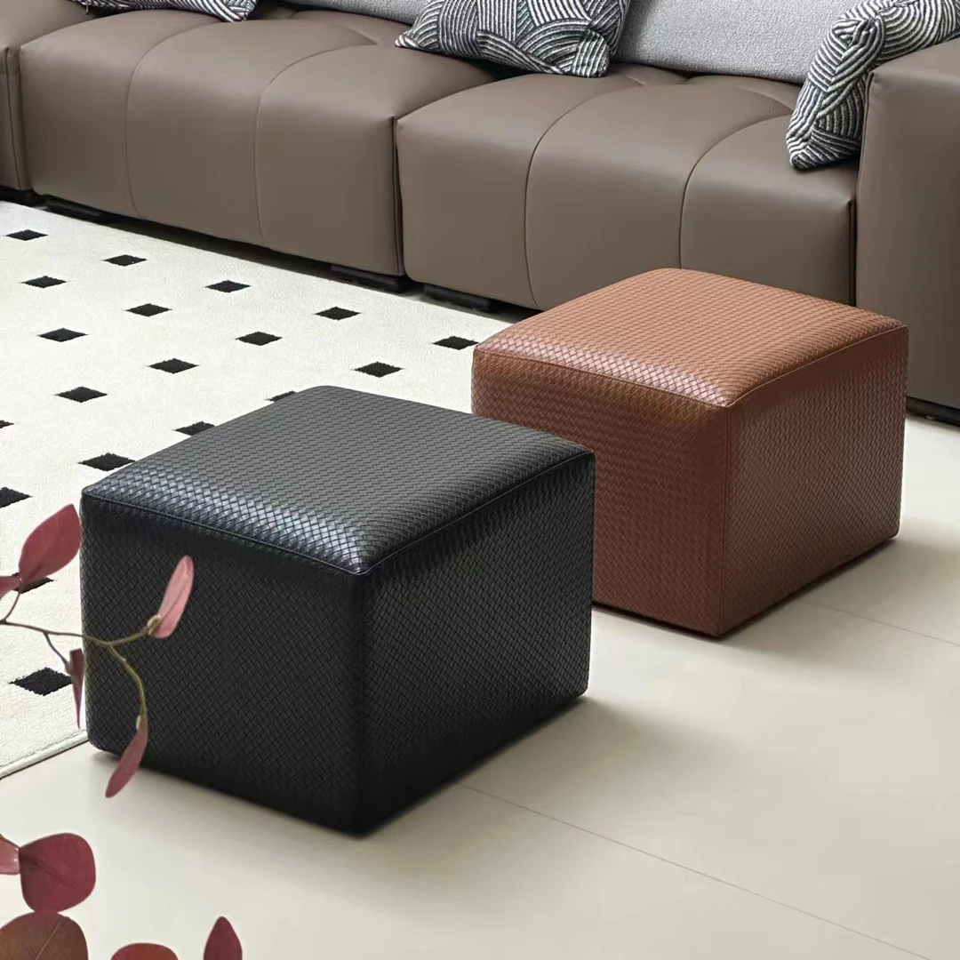 E20241意式极简编织小方凳门口换鞋凳客厅沙发小矮凳坐墩脚踏