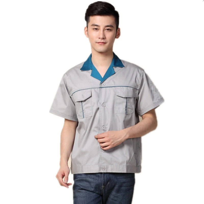 夏季工作服男短袖工装上衣女薄款工厂车间汽修工地维修劳保服耐磨