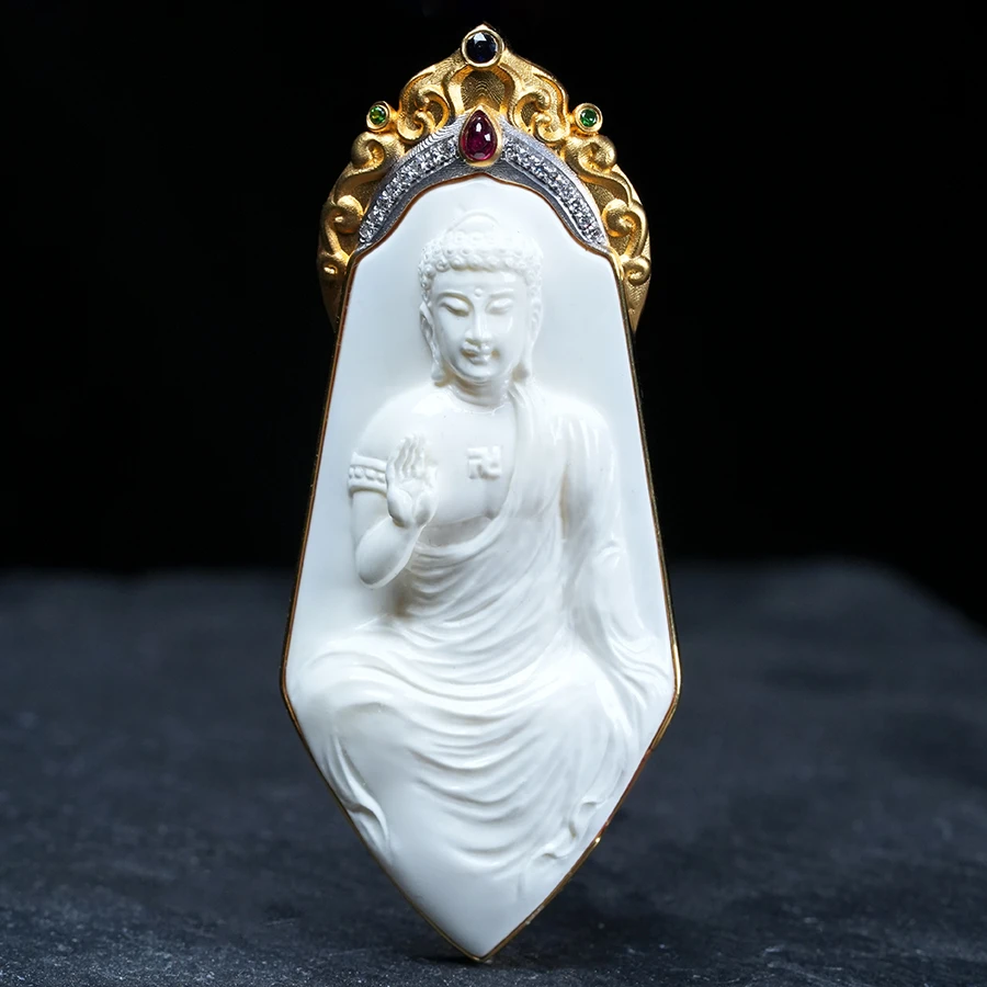 胡玩珠宝漆白满足蜡大日如来蜜蜡吊坠天然精品俄料琥珀雕刻挂件