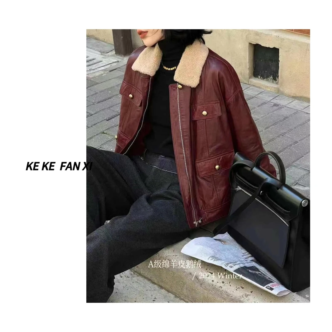 88191毛领皮衣鹅绒外套时尚加厚绵羊皮冬季百搭潮流休闲保暖秋冬