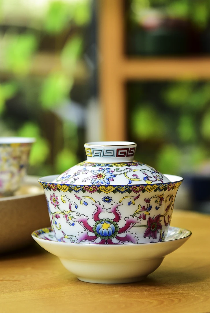 成艺柒彩珐琅防烫三才盖碗泡茶茶具介杯国风国粹独立包装高端茶器