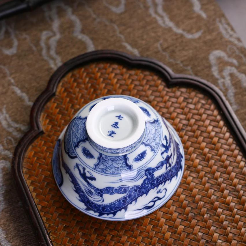 复古青花龙主人杯悬停盖碗壶承压手杯青花瓷高端茶器批发定制茶具