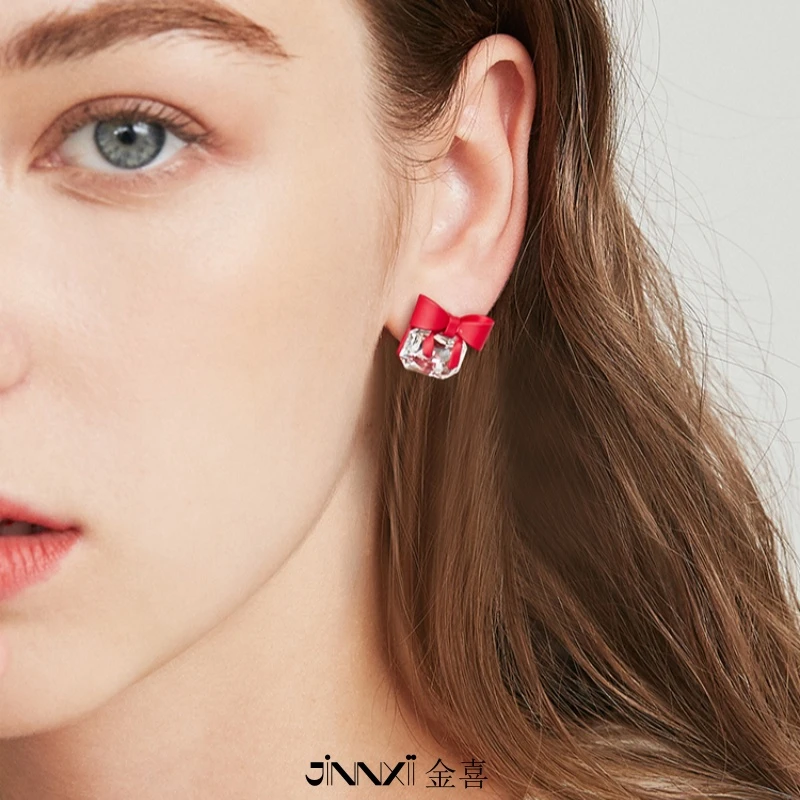 铜合金耳饰 JINNXII蝴蝶结耳环新款小众水晶气质耳饰高级可爱少女