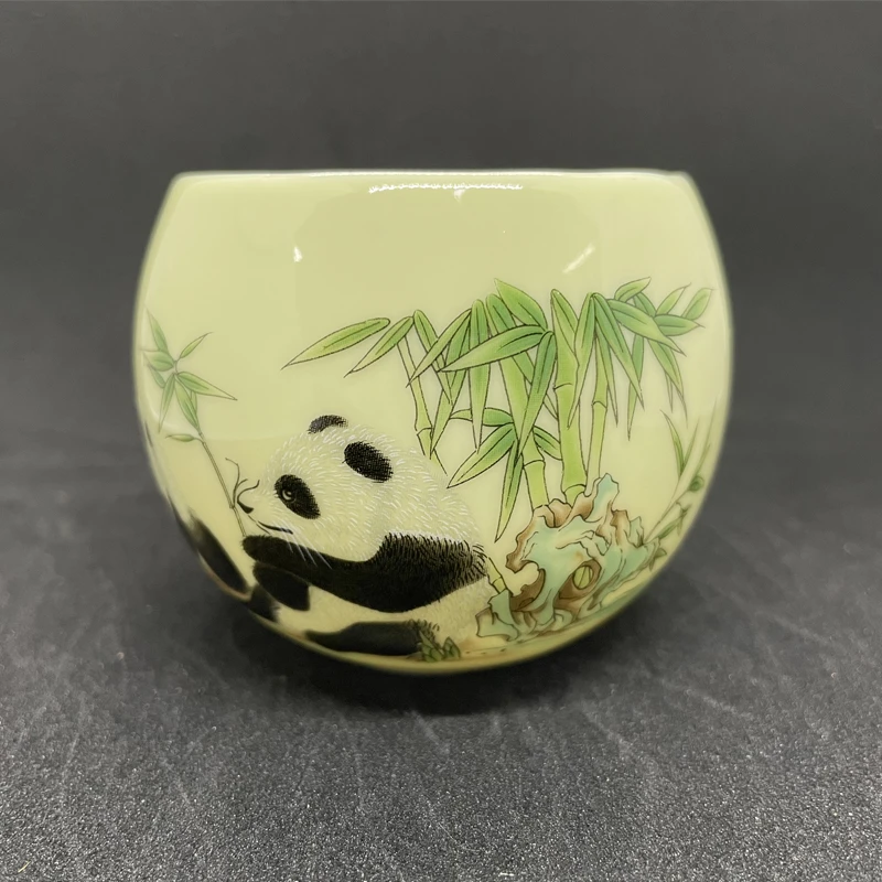 【熊猫杯】主人杯汝窑牛杯创意陶瓷主人杯手绘描金禅定杯纯手工龙纹